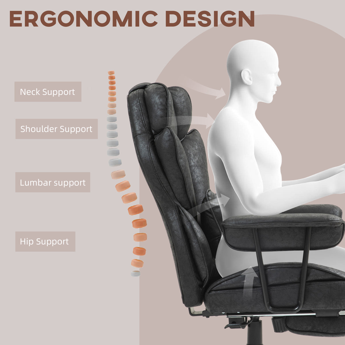 Big and Tall Office Chair with Foot Rest, 400LBS High Back Desk Chair with Padded Armrests, Lumbar Support – view 4