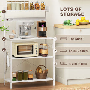 Kitchen Baker's Rack with Power Outlet, Coffee Bar Station with Adjustable Shelves and Hooks – view 33