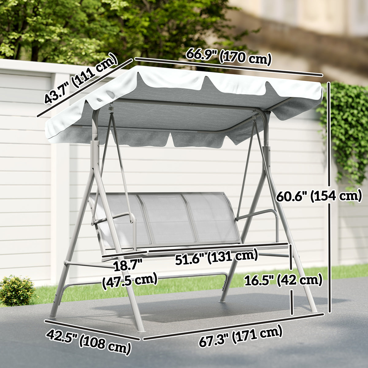 3-Seater Patio Swing, Outdoor Swing Chair, A Frame Porch Swing with Canopy Garden Hammock Glider Bed, Black – view 9