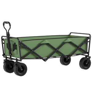 130L Folding Garden Cart with Wheels, Heavy-Duty Collapsible Wagon with Brakes, Green