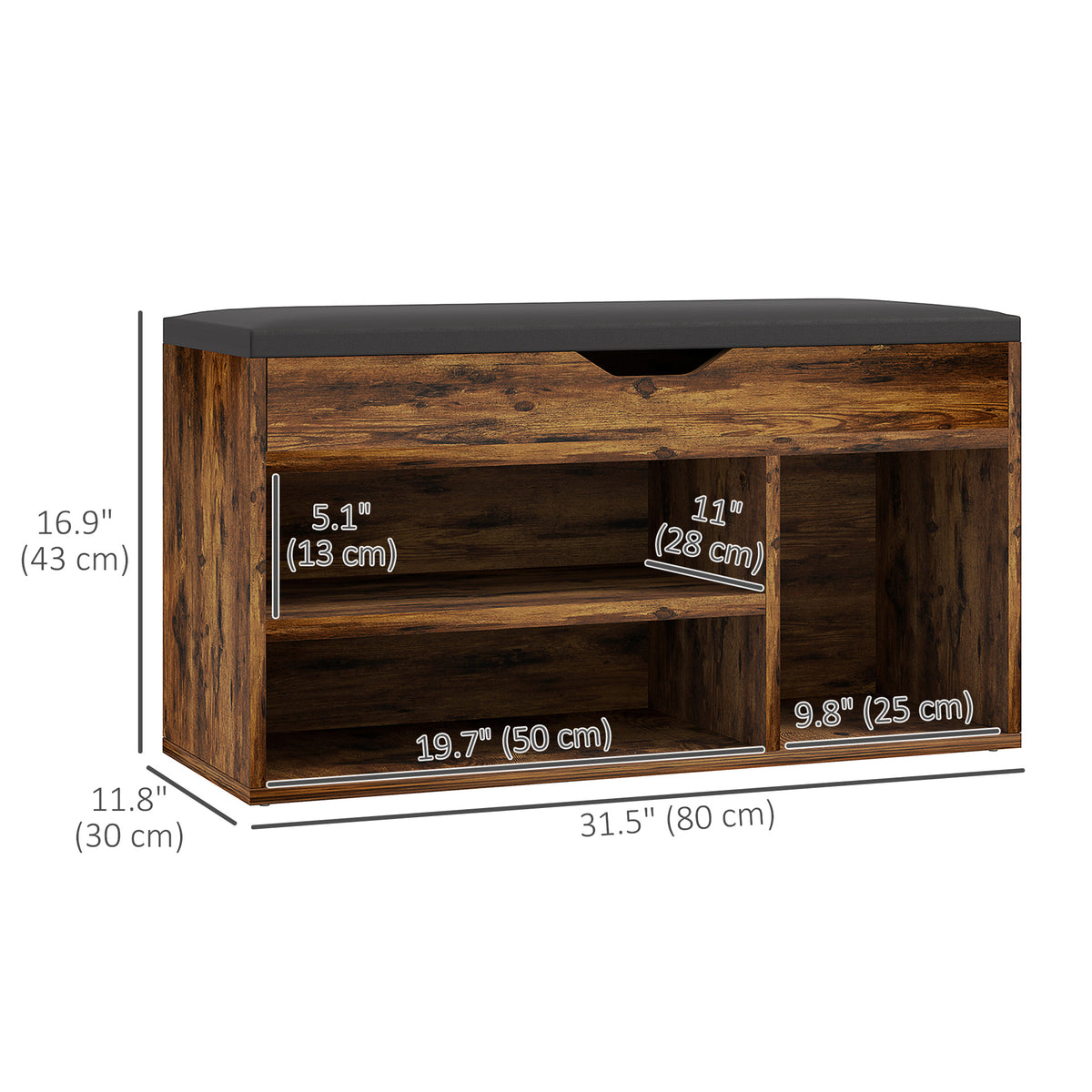 Shoe Bench Entryway Storage Rack with Padded Cushion, Hidden Storage for Hallway, Living Room, Natural – view 16