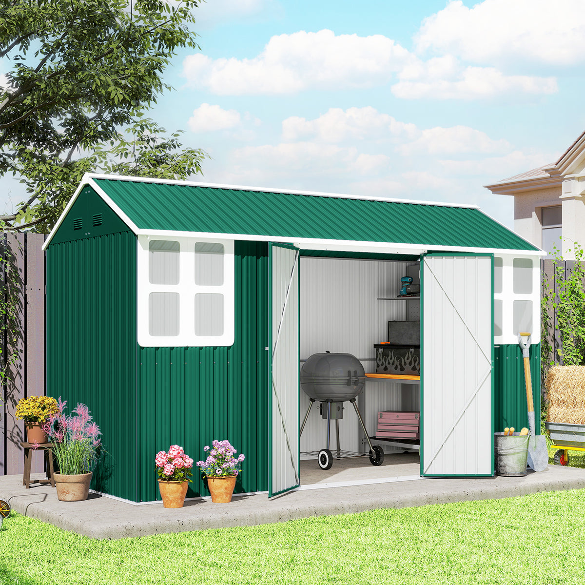 8.5' x 5.5' Metal Garden Storage Shed, Outdoor Tool Storage House with Lockable Door, Vents, Sloped Roof – view 28
