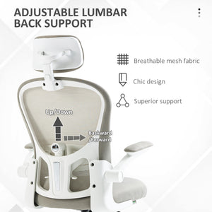 Office Chair, Mesh Computer Desk Chair with Adjustable Headrest, 4D Lumbar Support, Flip-up Arm, Grey – view 3