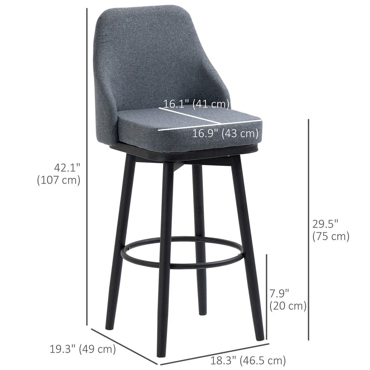 Extra Tall Bar Stools Set of 2, Modern 360° Swivel Barstools, Dining Room Chairs with Steel Legs Footrest – view 2