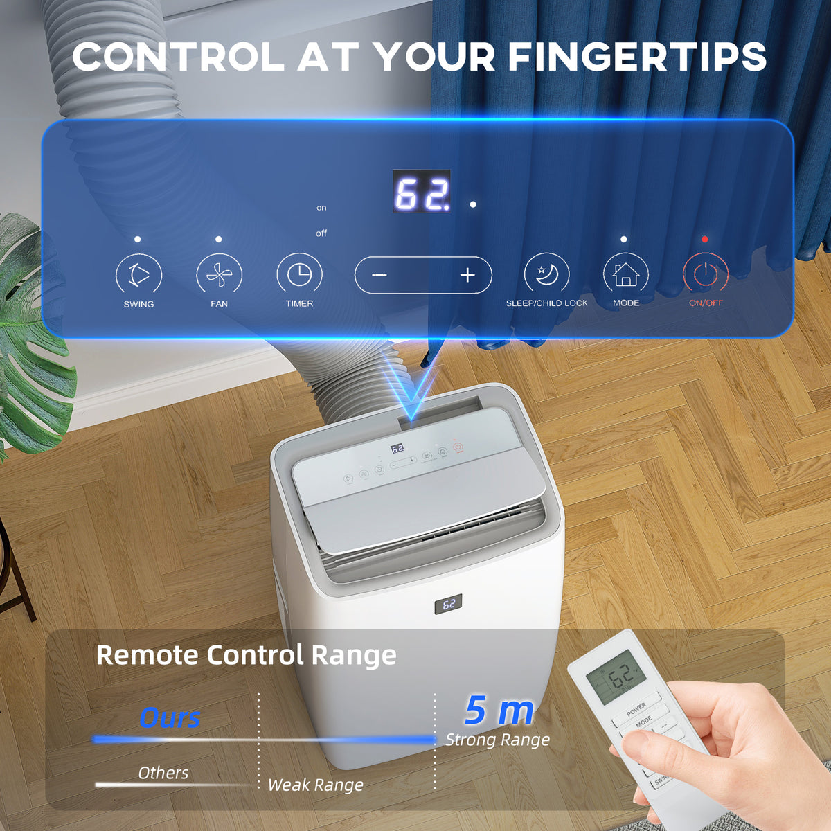 12000 BTU Portable Air Conditioner, AC Unit with Cool, Dehumidifier, Fan, 550 Sq. ft, 24H Timer On Off, Window Kit