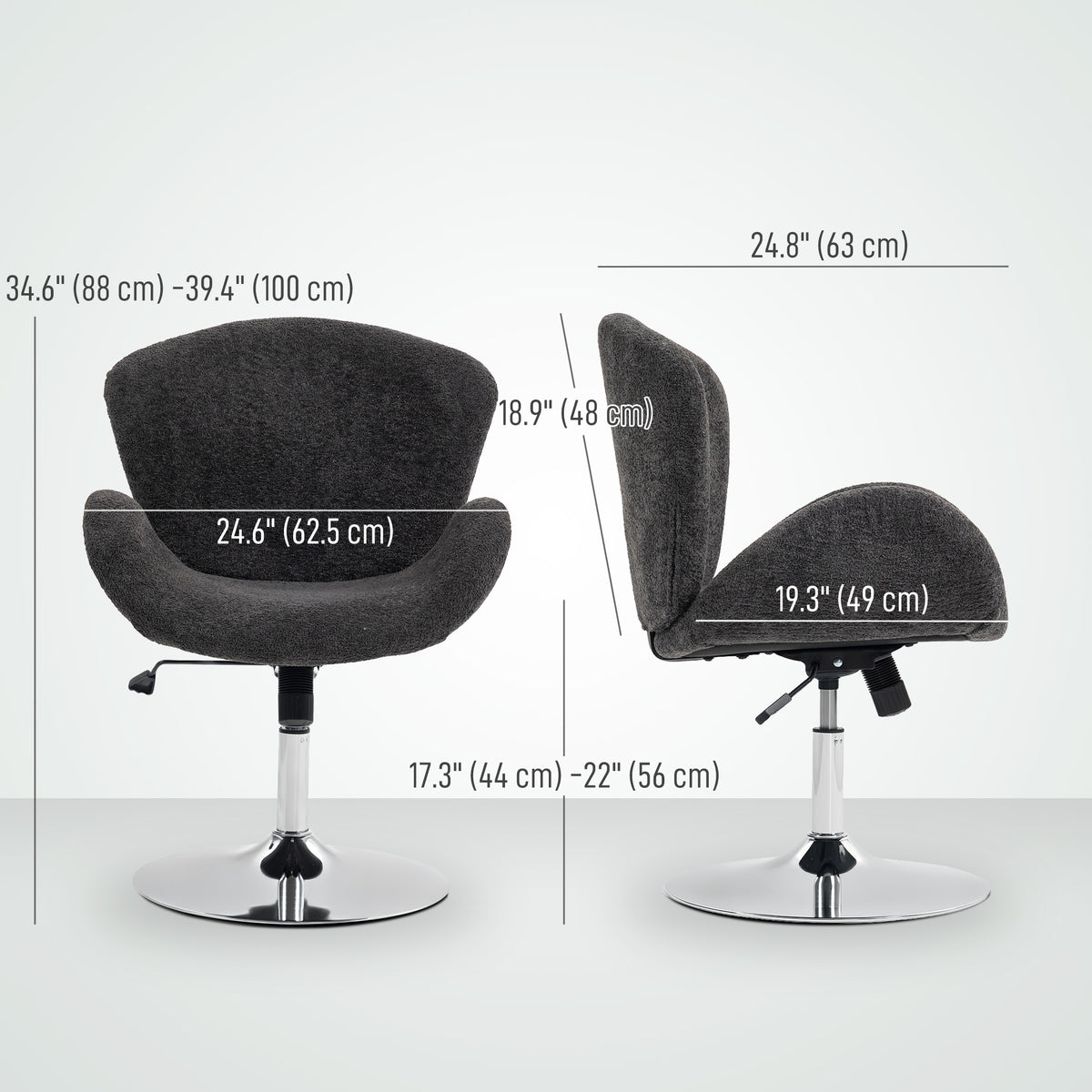 Swivel Office Chair, Velvet Desk Chair with Wide Bucket Seat, Butterfly Back, Tilt Function and Round Base – view 2