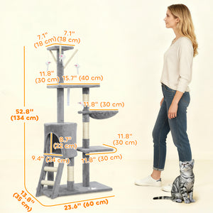 53" Cat Tree Tower, Kitten Activity Centre with Scratching Posts, Condo, Perches, Ladder, Hammock – view 30