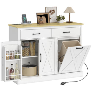 7 Gallon Tilt Out Garbage Cabinet, Kitchen Island with Charging Station, 2 Drawers, 4 Door Racks, Black – view 8