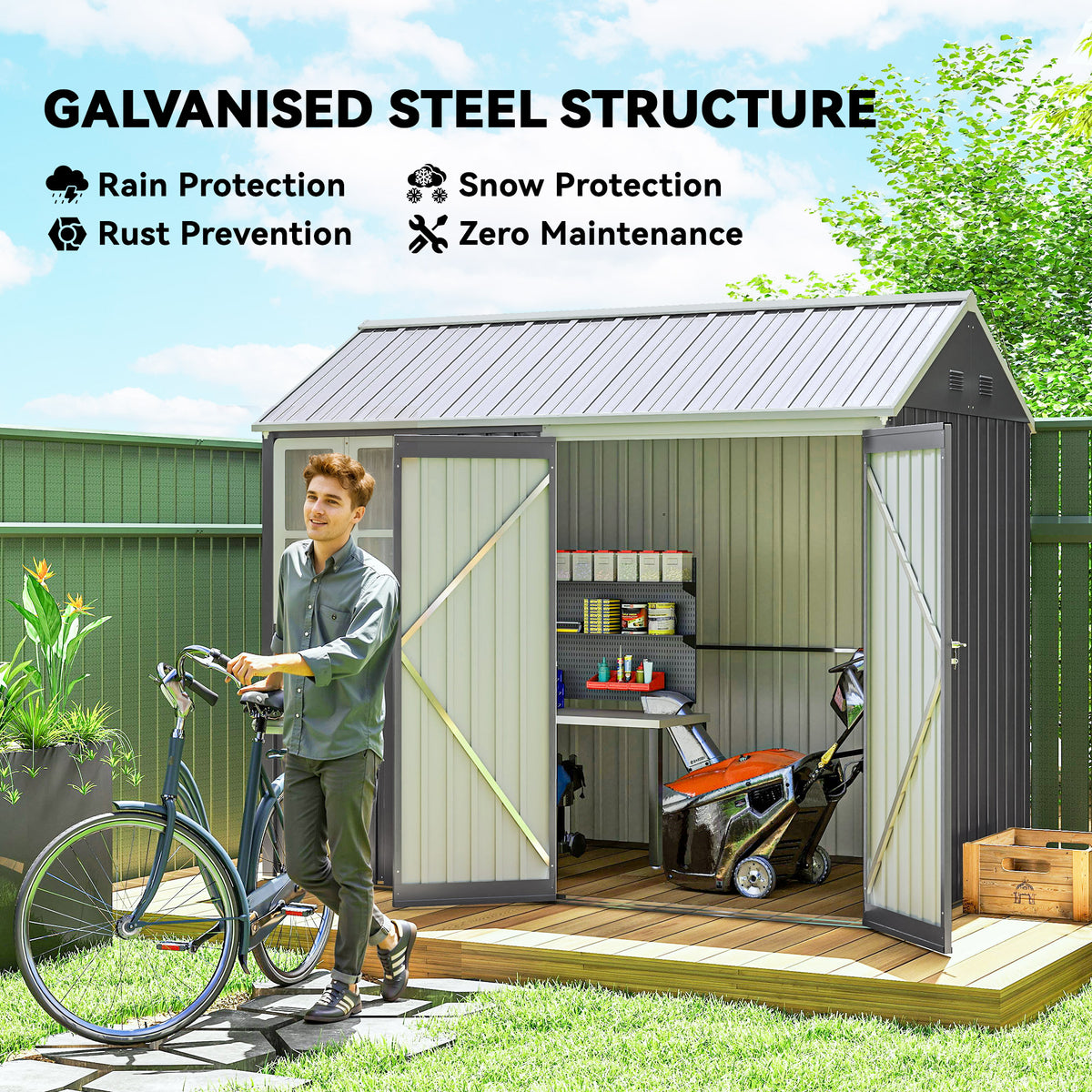 8.5' x 5.5' Metal Garden Storage Shed, Outdoor Tool Storage House with Lockable Door, Vents, Sloped Roof – view 3