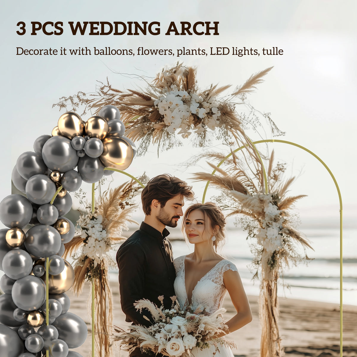 Wedding Arch, 7/6.5/6 ft Metal Balloon Arch Backdrop Stand Set of 3 for Birthday Party, Bridal Shower – view 3