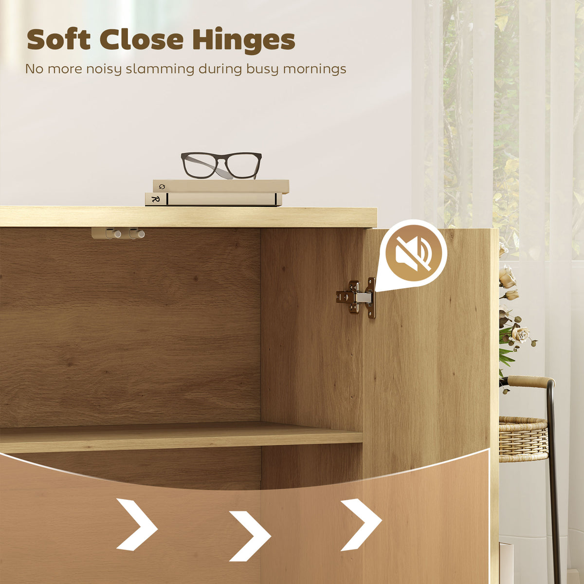 Sideboard Buffet Cabinet Set of 2, Kitchen Cabinet with Soft-Close Door and Adjustable Shelves for Living Room, Oak