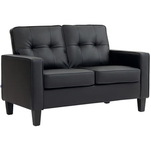 51" Double Sofa Couch, Upholstered PU Leather Loveseat with Armrests, Tufted Backrest, Cushion, Black