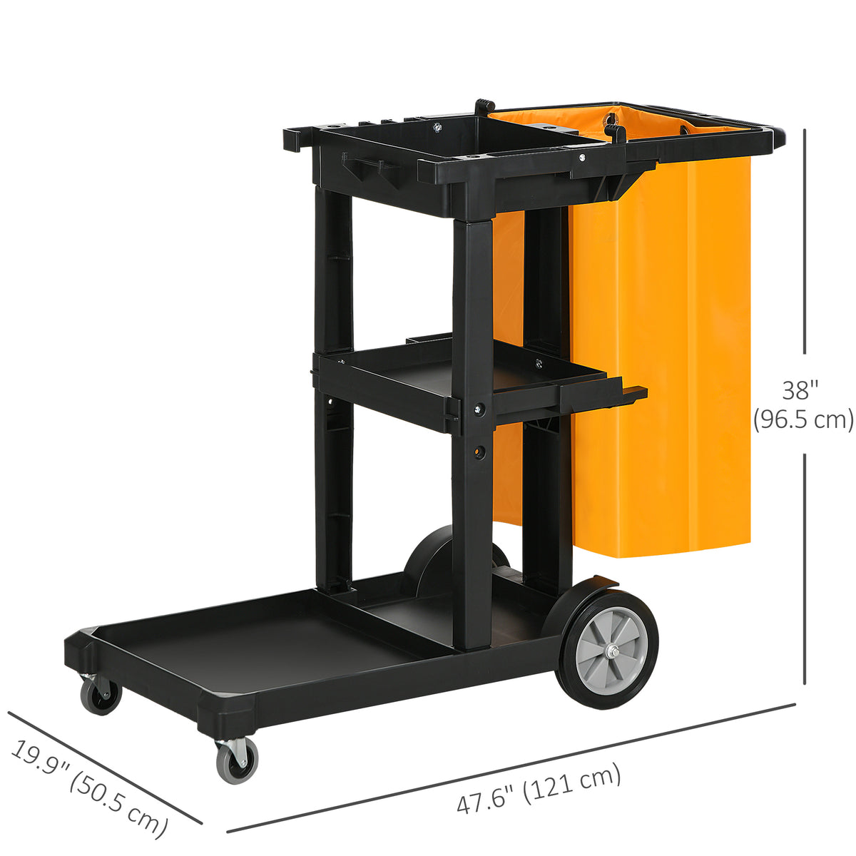 Janitorial Cart with 3 Shelves, Cleaning Cart on Wheels with Rubbish Bag and Mop Holders for Hotel – view 9