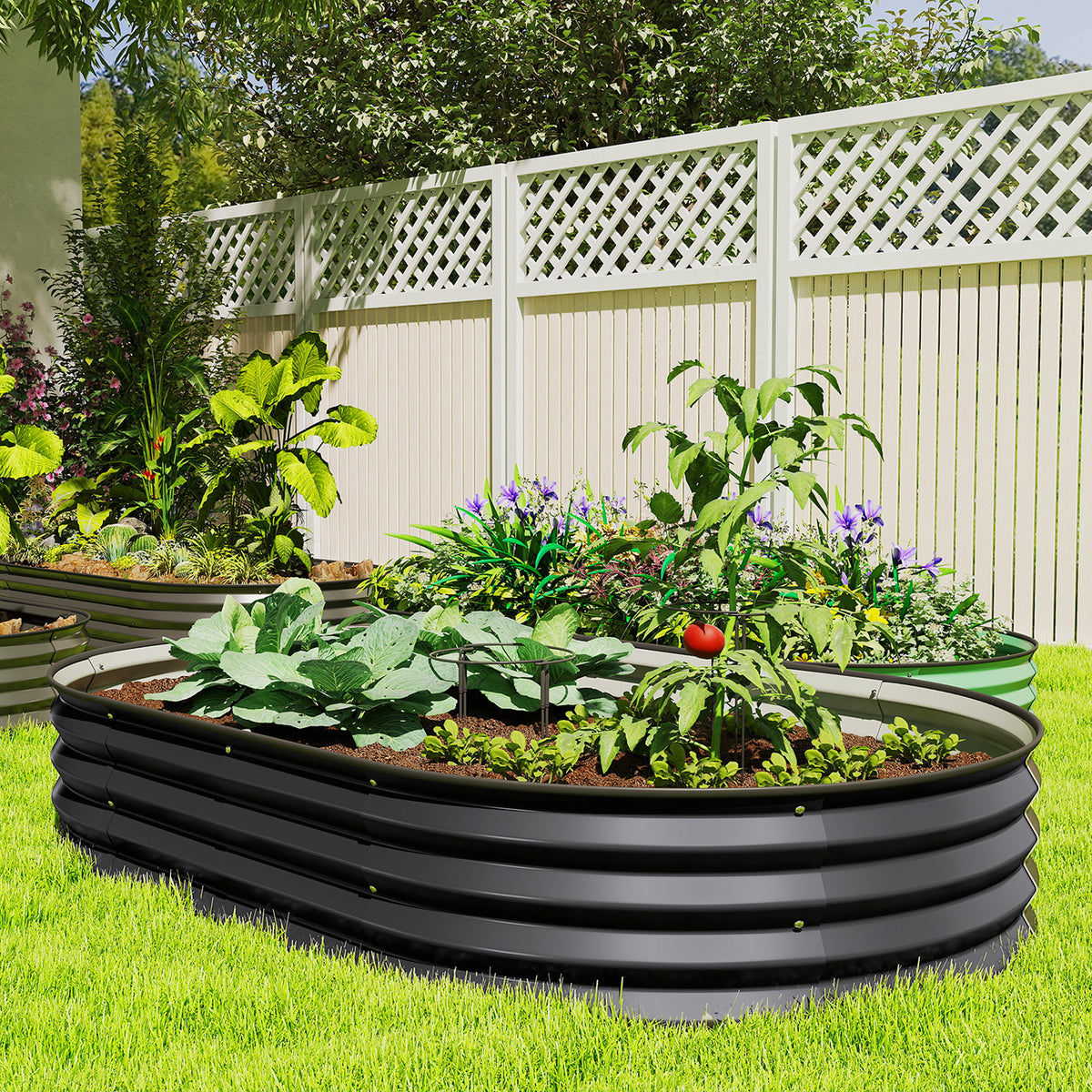 5' x 3' x 1' Large Outdoor Planter Box, Galvanized Raised Garden Bed with Metal Plant Stake, Black