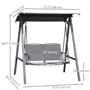 2-Seat Outdoor Porch Swing Patio Swing with Adjustable Canopy, Removable Seat and and Steel Frame for Garden, Poolside
