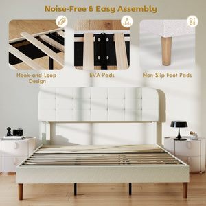 Queen Size Bed Frame with Adjustable Headboard Upholstered Platform Bed Frame with Wood Slat Support Noise – view 12