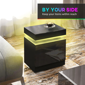 Nightstand, Bedside Table with LED Lights and 2 Drawers for Bedroom, Living Room, Black