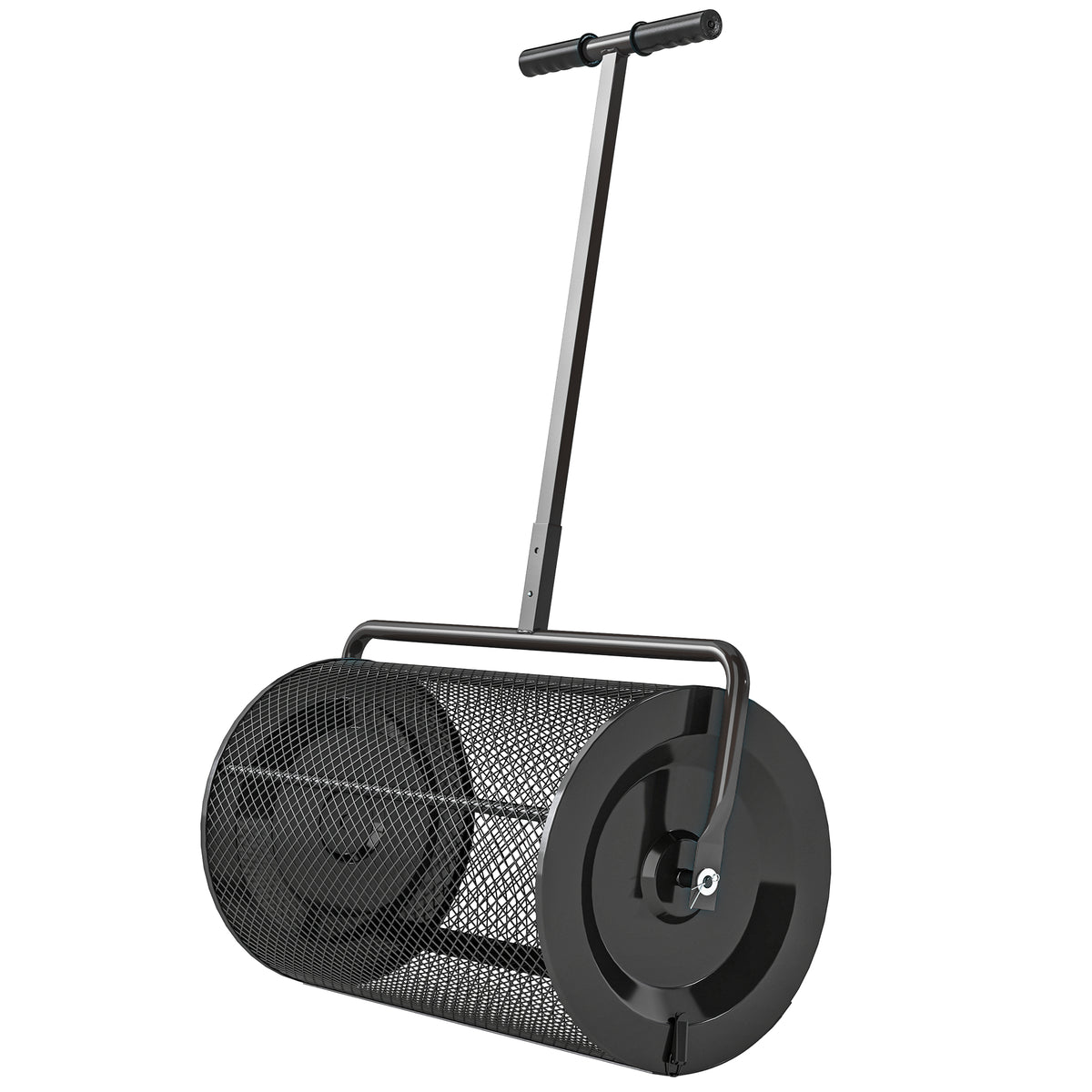 24 Inch Compost Spreader, Peat Moss Spreader with 24.4"/26.4" Height Adjustable Handle, Soil Spreader for Lawn, Black