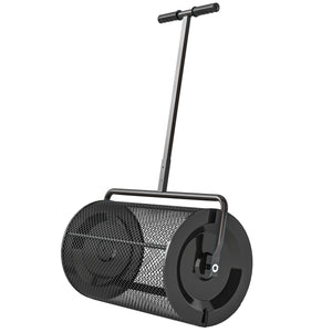 24 Inch Compost Spreader, Peat Moss Spreader with 24.4"/26.4" Height Adjustable Handle, Soil Spreader for Lawn, Black