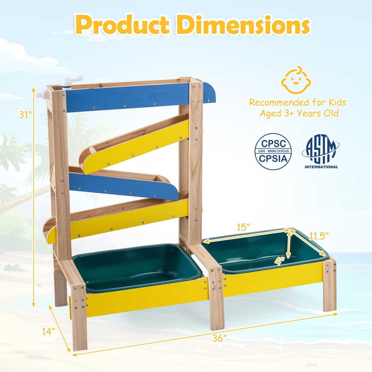 Sand and Water Table for Toddlers with 2 Water Basins-Multicolor view 5