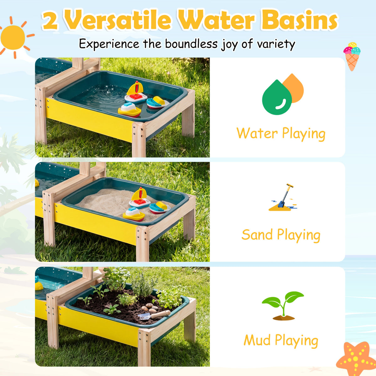 Sand and Water Table for Toddlers with 2 Water Basins-Multicolor view 7