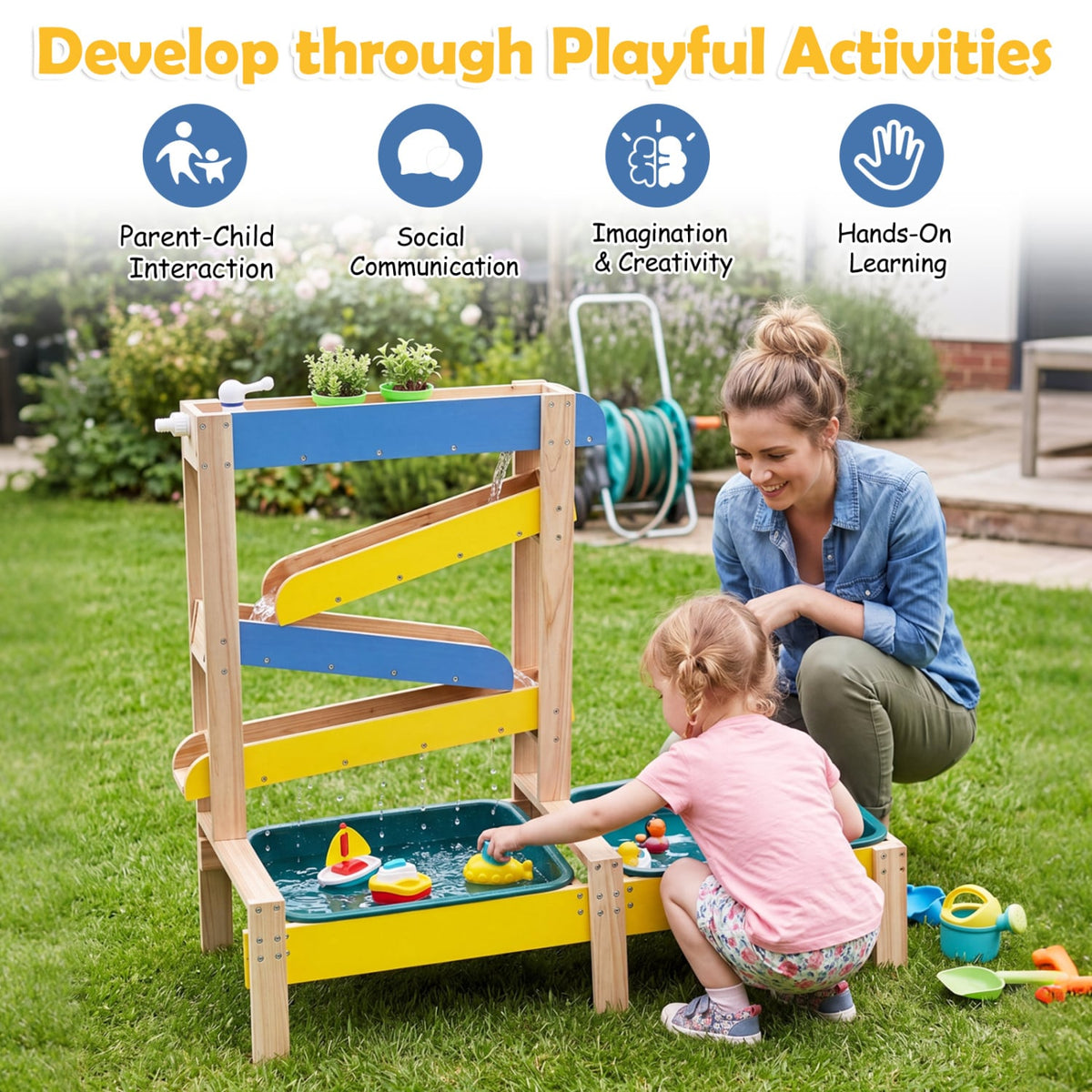 Sand and Water Table for Toddlers with 2 Water Basins-Multicolor view 8