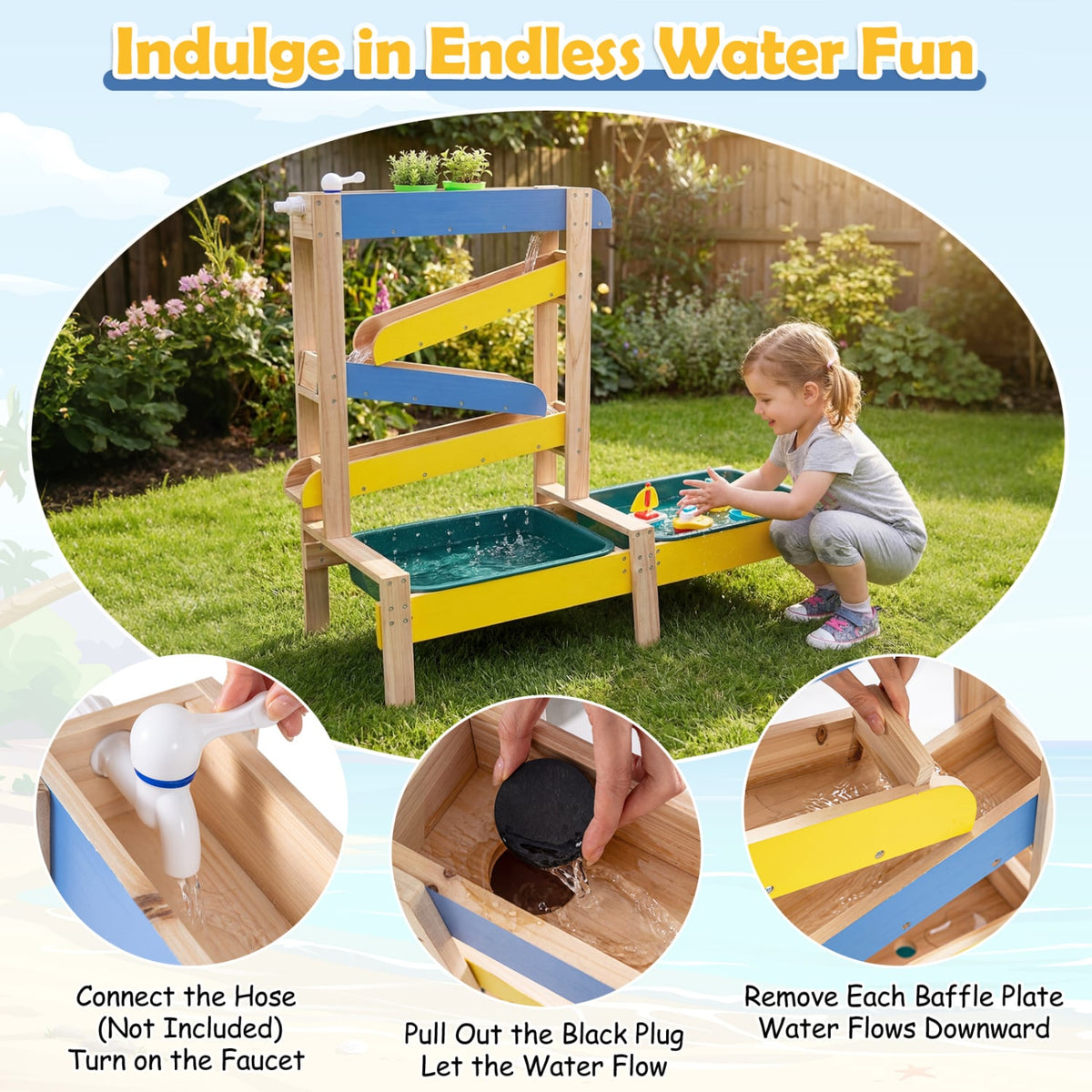 Sand and Water Table for Toddlers with 2 Water Basins-Multicolor view 9