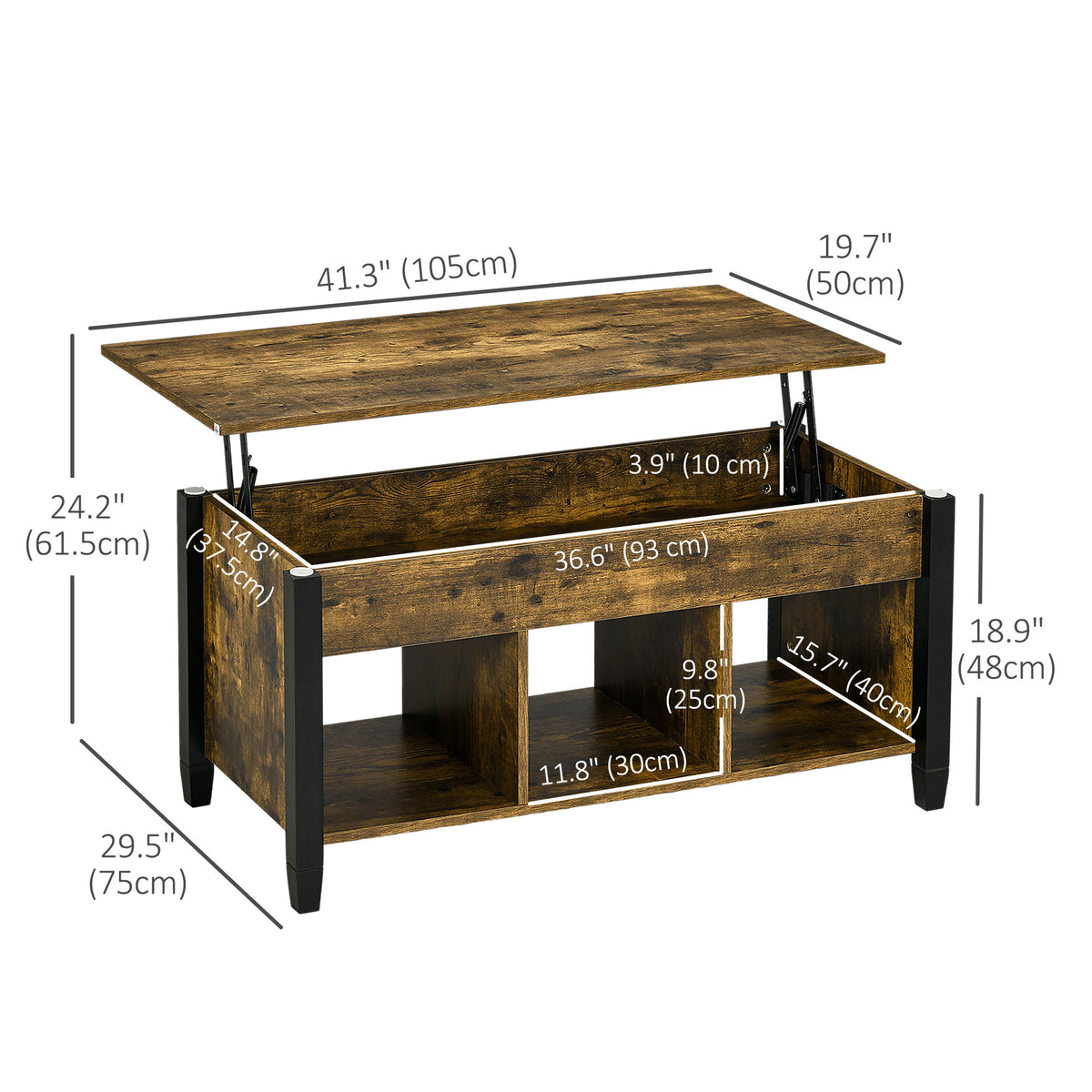 Lift Top Coffee Table, Modern Center Table with Storage Shelves and Hidden Compartment for Living Room – view 9