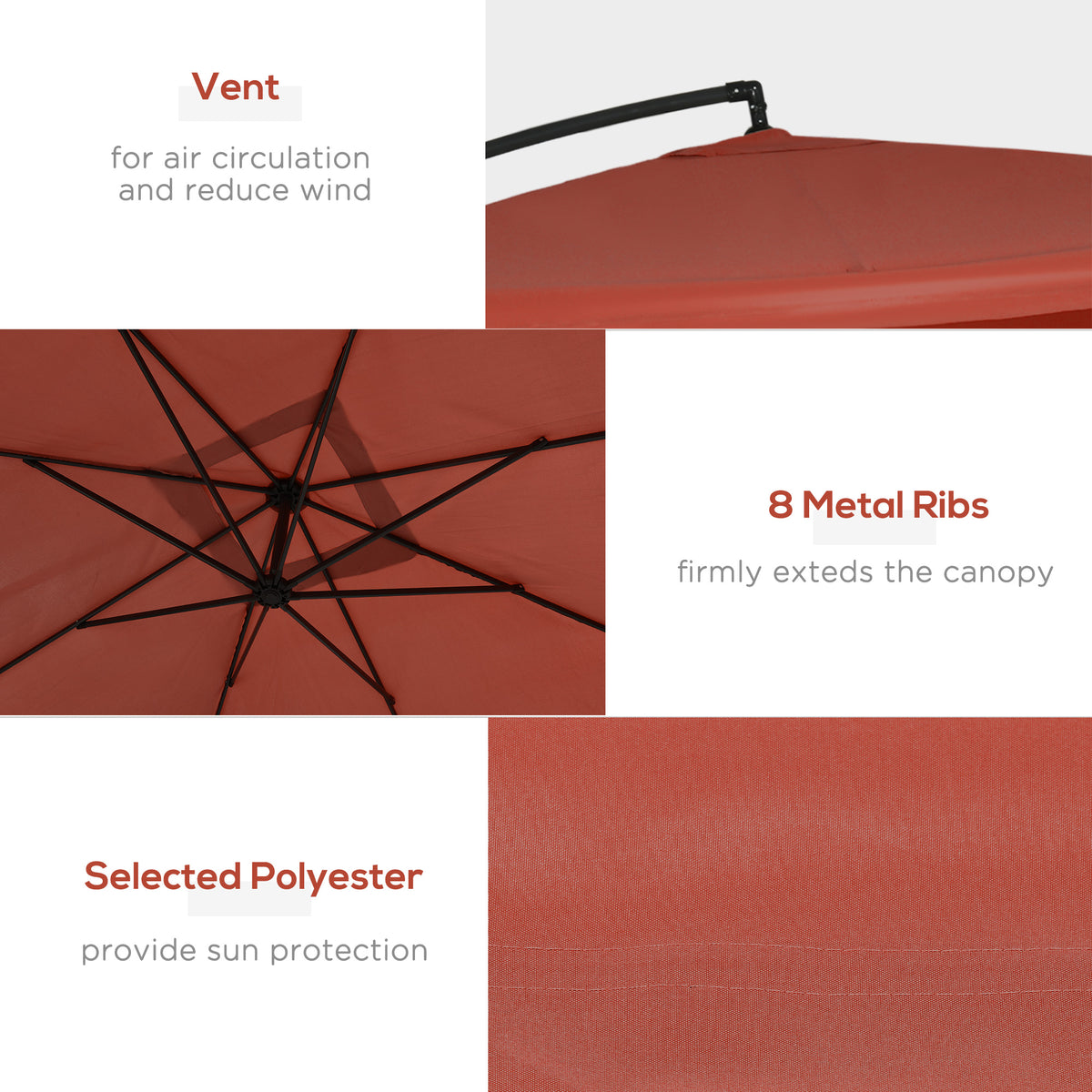 Offset Patio Umbrella with Net and Umbrella Base, Adjustable Cantilever Canopy with Cross Base, Weight Plates and 8 Ribs for Backyard, Poolside, Garden, Wine Red