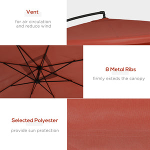 Offset Patio Umbrella with Net and Umbrella Base, Adjustable Cantilever Canopy with Cross Base, Weight Plates and 8 Ribs for Backyard, Poolside, Garden, Wine Red