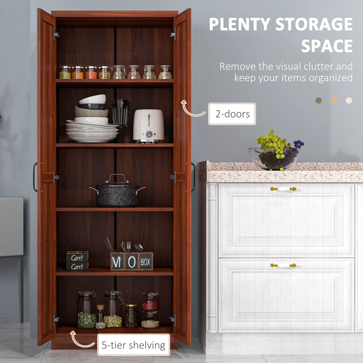63" Kitchen Storage Cabinet, 5-tier Pantry Cabinet with Doors and Adjustable Shelves for Dining Room, Black – view 17