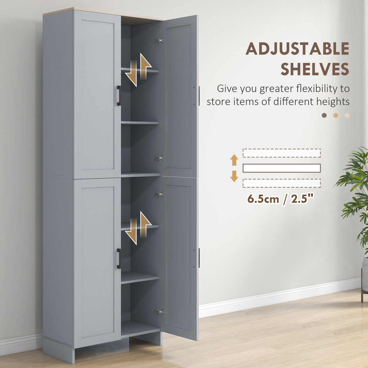 67" 4-Door Kitchen Pantry Cabinet, Freestanding Storage Cabinet Cupboard with Adjustable Shelves, Black – view 11