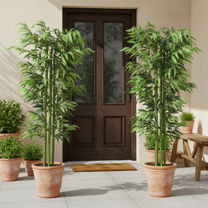 6FT Artificial Bamboo Trees Set of 2, Fake Plants with Nursery Pot for Indoor Decor
