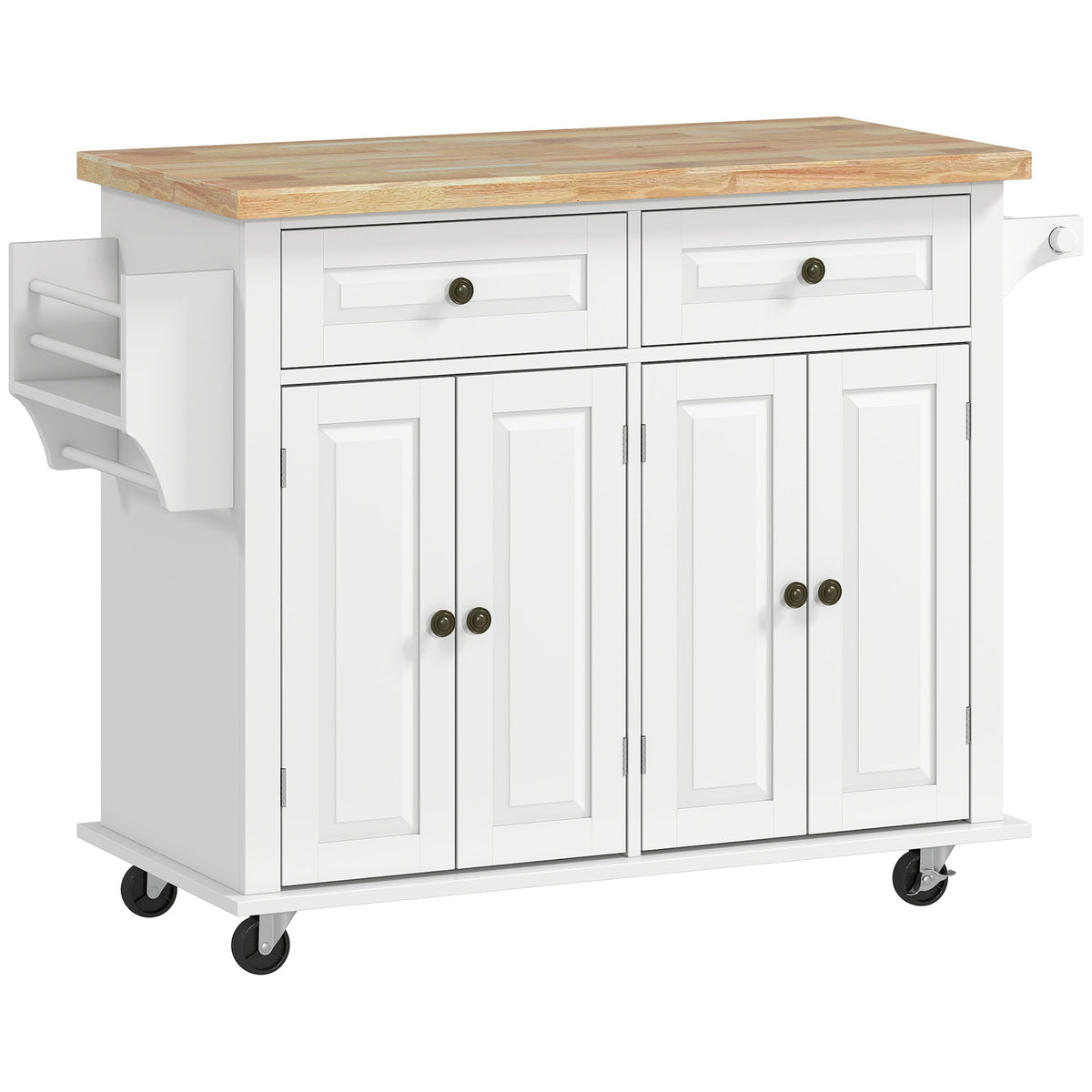 Kitchen Island with Storage, Rolling Trolley Cart with Rubber Wood Top, Spice Rack, Towel Rack, Brown Oak – view 36