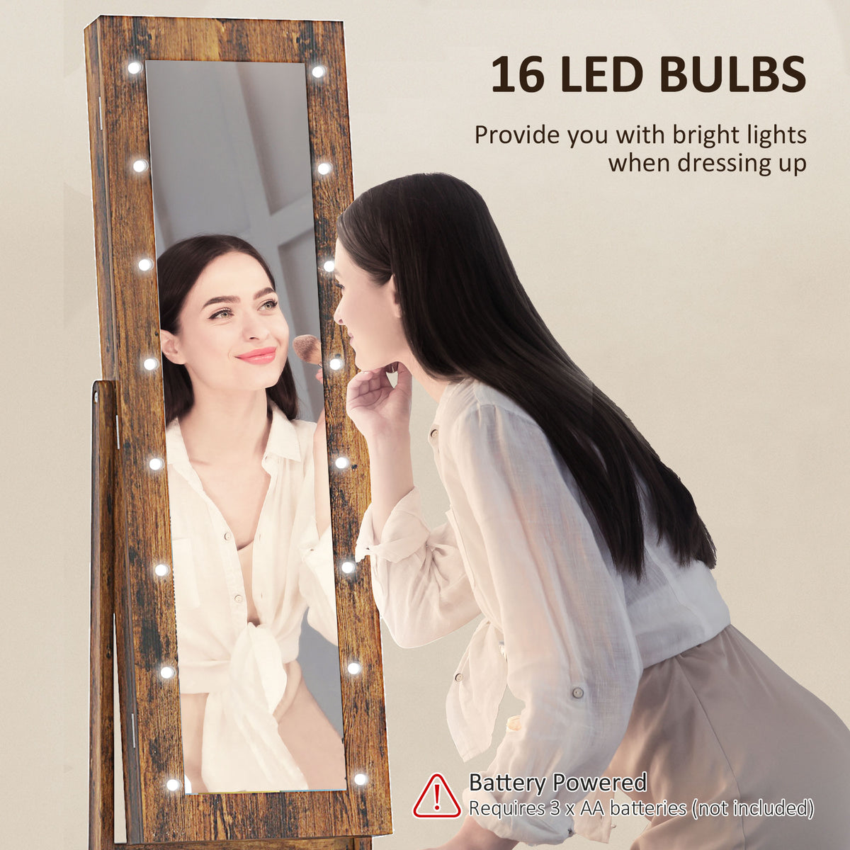 Free Standing Armoire Organizer, Lighted Mirrored Jewelry Cabinet w/ Angle Adjustable & 16 LED Lights Warm – view 32