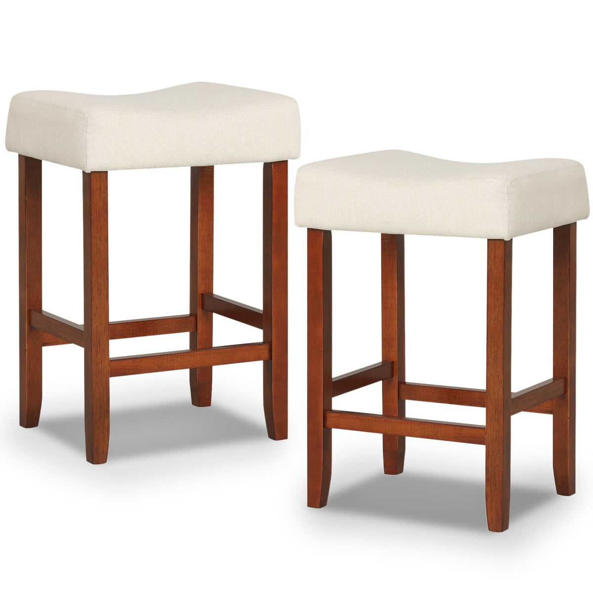 Set of 2 24 Inch Bar Stool with Curved Seat Cushions-Off White