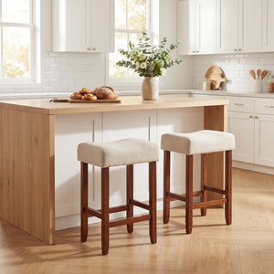 Set of 2 24 Inch Bar Stool with Curved Seat Cushions-Off White view 3