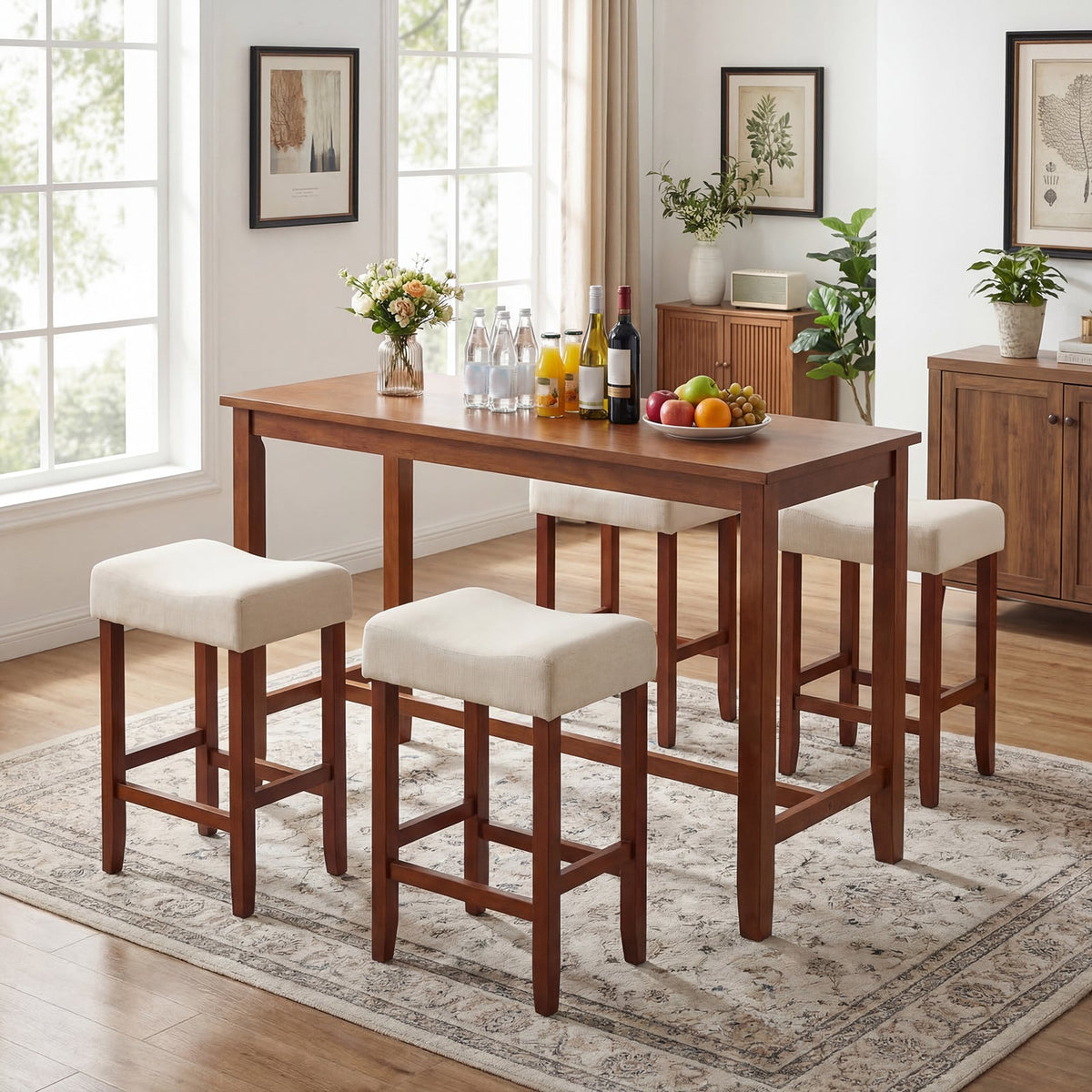 Set of 2 24 Inch Bar Stool with Curved Seat Cushions-Off White view 5