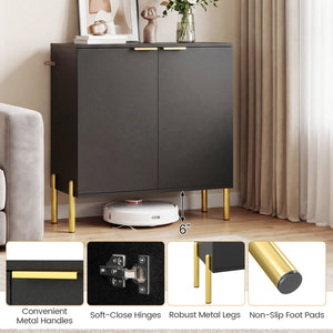 Set of 2 2-Door Buffet Cabinet Sideboard with Metal Legs-Black view 9