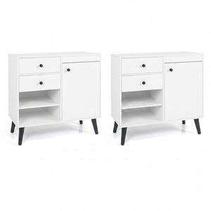 Set of 2 31 inches Buffet Cabinet with 2 Drawers and Open Compartments for Kitchen-White