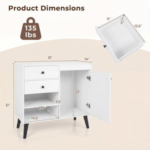 Set of 2 31 inches Buffet Cabinet with 2 Drawers and Open Compartments for Kitchen-White view 4