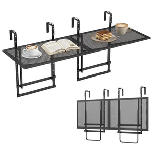 Set of 2 48 inches Balcony Railing Table with 5-Level Adjustable Height for Patio and Deck-Black