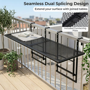 Set of 2 48 inches Balcony Railing Table with 5-Level Adjustable Height for Patio and Deck-Black view 6