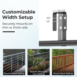 Set of 2 48 inches Balcony Railing Table with 5-Level Adjustable Height for Patio and Deck-Black view 7