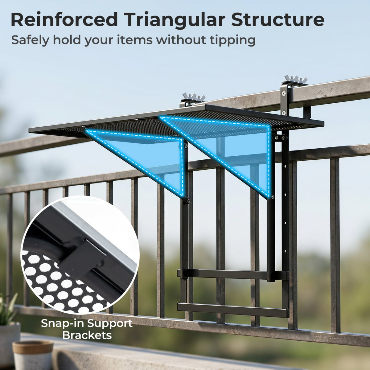 Set of 2 48 inches Balcony Railing Table with 5-Level Adjustable Height for Patio and Deck-Black view 9