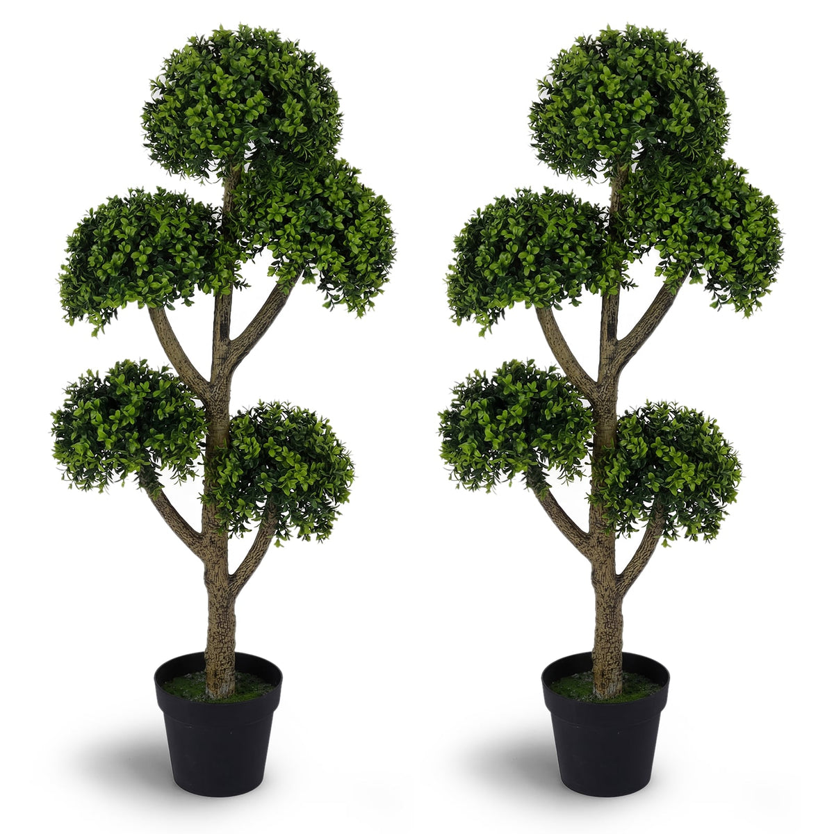 Set of 2 Artificial Boxwood Topiary Tree 46-Inch with 5 Ball-Shaped Topiaries