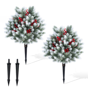 Set of 2 Artificial Cedar Topiary with Ground Spikes for Porch Patio Winter Decoration
