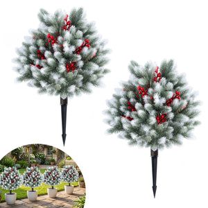 Set of 2 Artificial Cedar Topiary with Ground Spikes for Porch Patio Winter Decoration view 4