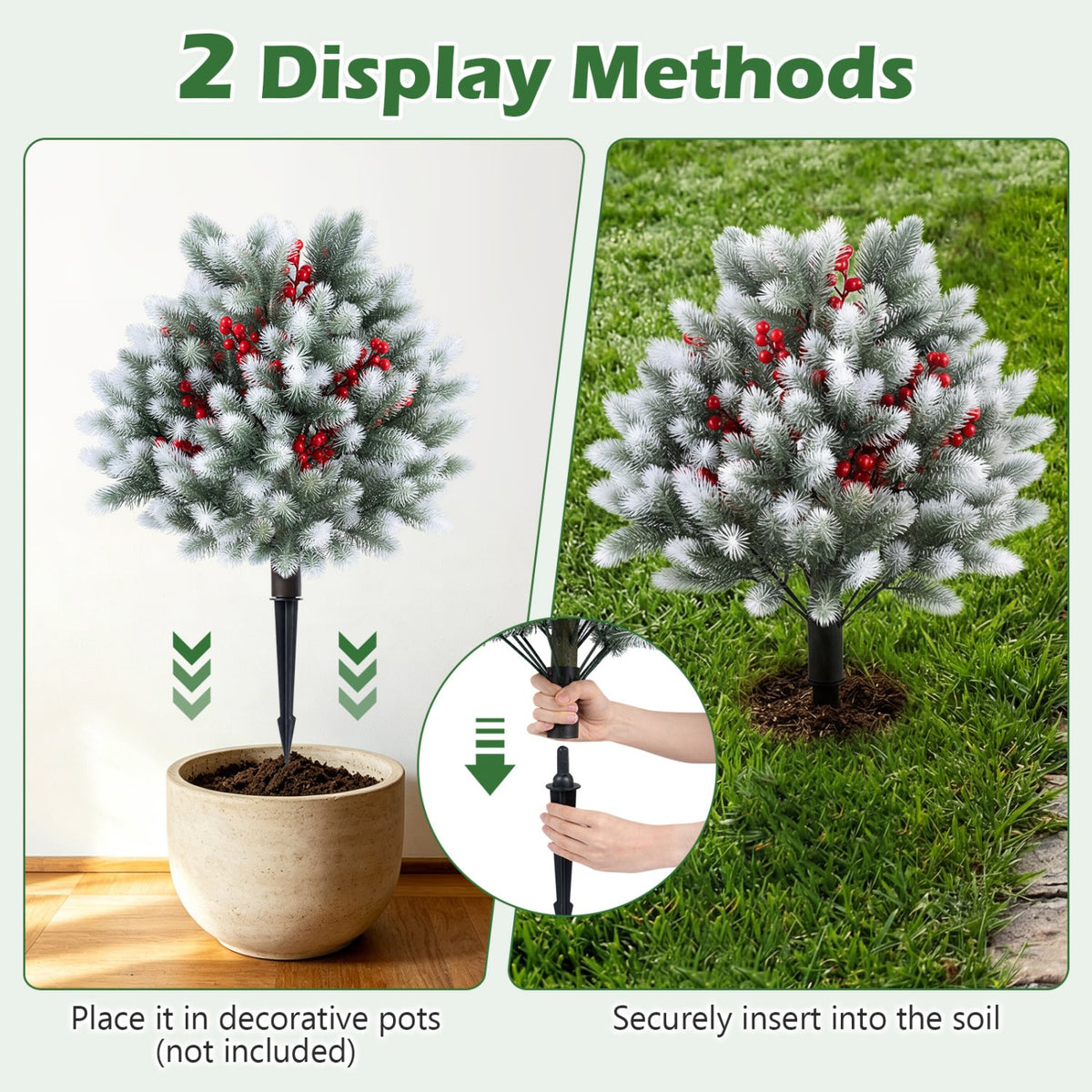 Set of 2 Artificial Cedar Topiary with Ground Spikes for Porch Patio Winter Decoration view 8