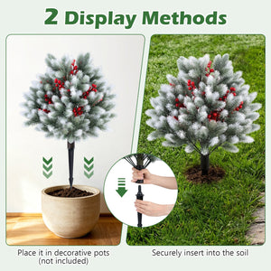 Set of 2 Artificial Cedar Topiary with Ground Spikes for Porch Patio Winter Decoration view 8